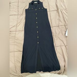 Michael Kors Black Long Dress with Gold Buttons